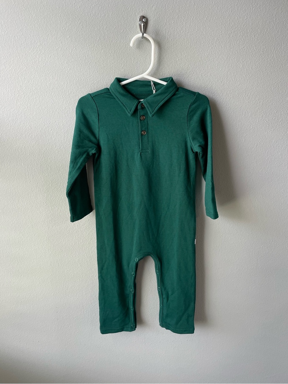 Little Sleepies Play Emerald Green Polo Long Sleeve Bamboo Romper New with Tag